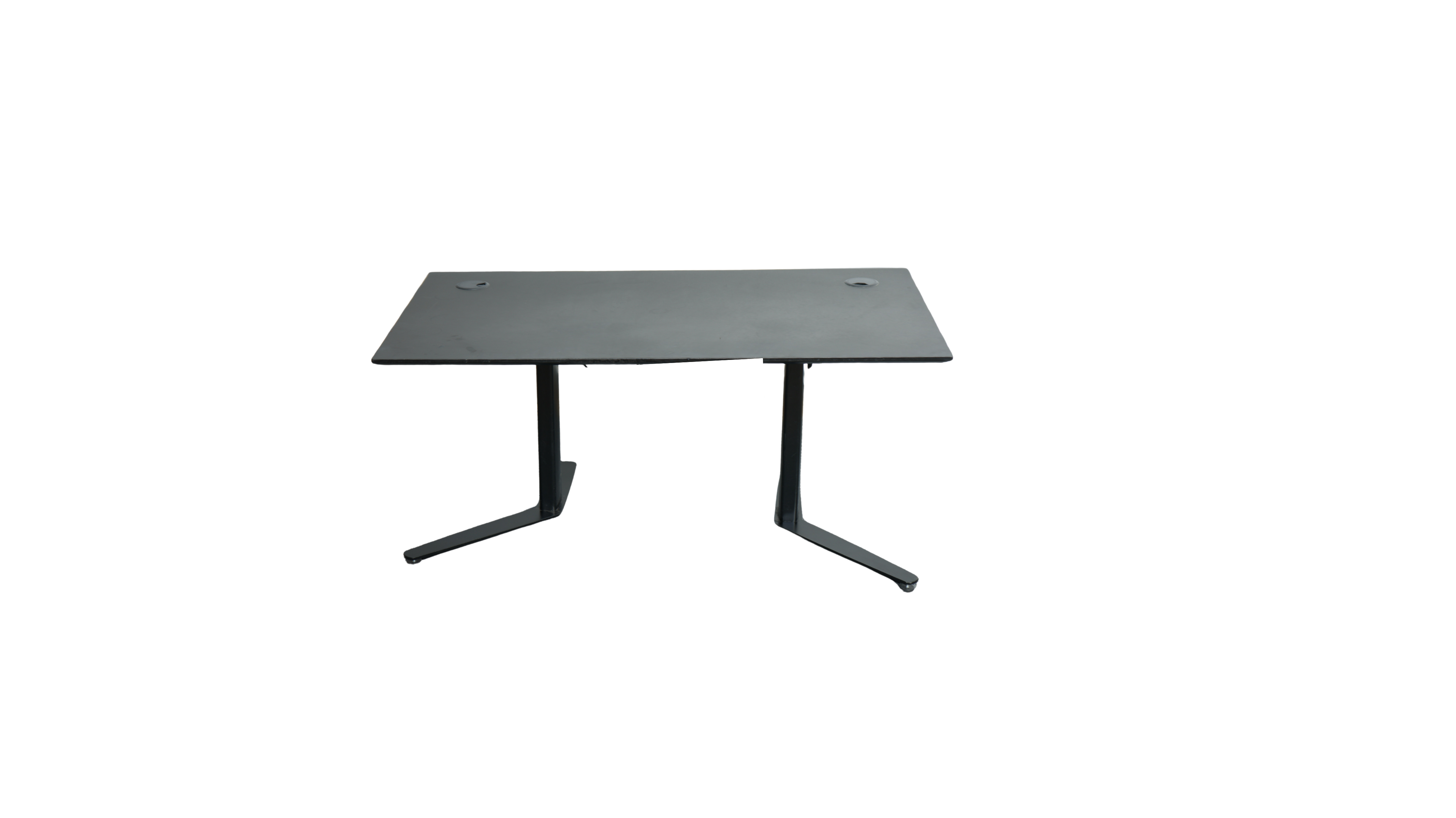 Linak hæve-sænkebord 140x80 cm – matsort skrivebord med stærkt stel set forfra